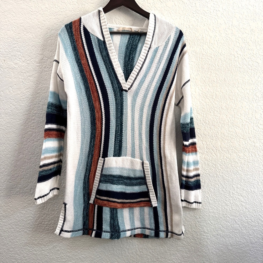 Soft Surroundings Bimini Striped Knit Hooded Tunic Peasant Boho Sweater Size M
